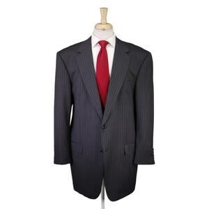 Custom Tailored Recent Gray Striped 2-Btn Wool Suit 48L